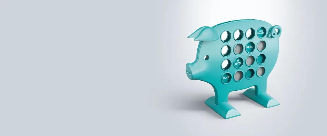 Türkisfarbene Metallskulptur in Schweineform mit runden Ausschnitten auf hellgrauem Hintergrund, spielerisch und modern