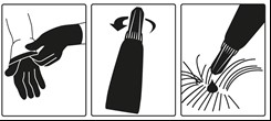 Anwendungsschritte der Spot-on-Therapie Dreiteilige Illustration zum Anlegen von Handschuhen, Öffnen einer Tube und zur Spot-on-Anwendung auf der Haut.