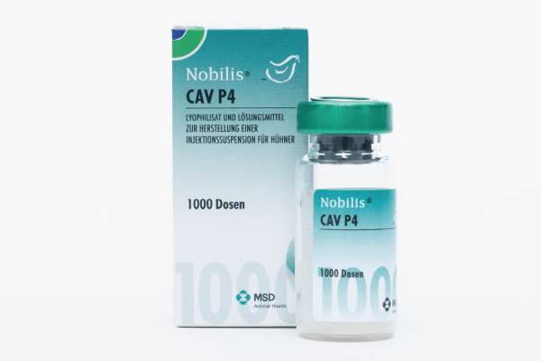 NOBILIS® CAV P4 – Impfstoff, Verpackung und Flasche von MSD Animal Health
