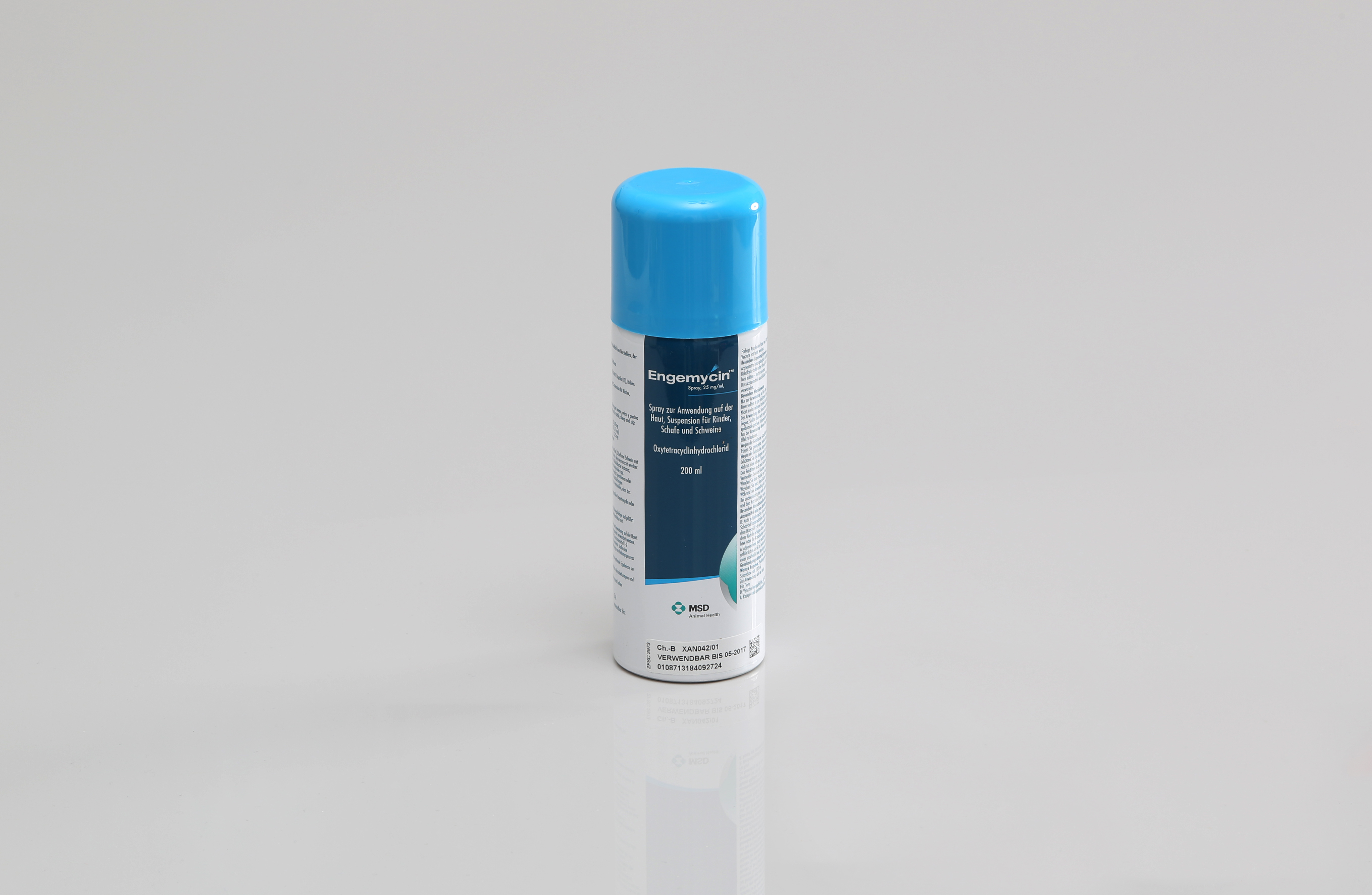 Engemycin-msd OXYTETRACYCLINE Spray 2,5 % – pharmazeutisches Produkt, Verpackung und Spraydose von MSD Animal Health