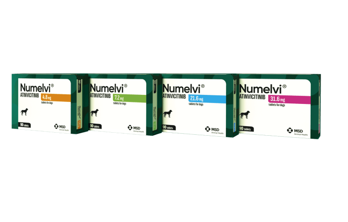 NUMELVI® – pharmazeutisches Produkt, Verpackung und Flasche von MSD Animal Health