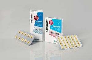 KARSIVAN® / VIVITONIN® von MSD Animal Health, pharmazeutisches Tierarzneimittel, dargestellt mit Produktverpackung und Tablettenblistern.