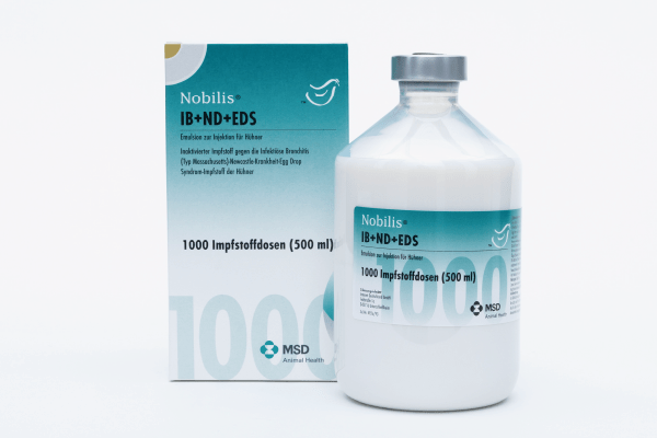 NOBILIS® IB+ND+EDS NOBILIS® IB+ND+EDS – Impfstoff, Verpackung und Flasche von MSD Animal Health