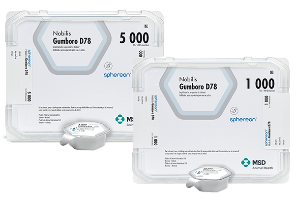 NOBILIS® Gumboro D78 – Impfstoff, Verpackung und Flasche von MSD Animal Health
