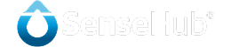 Offizielles SenseHub Markenlogo Das SenseHub-Logo bestehend aus einem blau graduierten Tropfensymbol links und dem Text „SenseHub“ in einer modernen, serifenlosen Schriftart rechts.