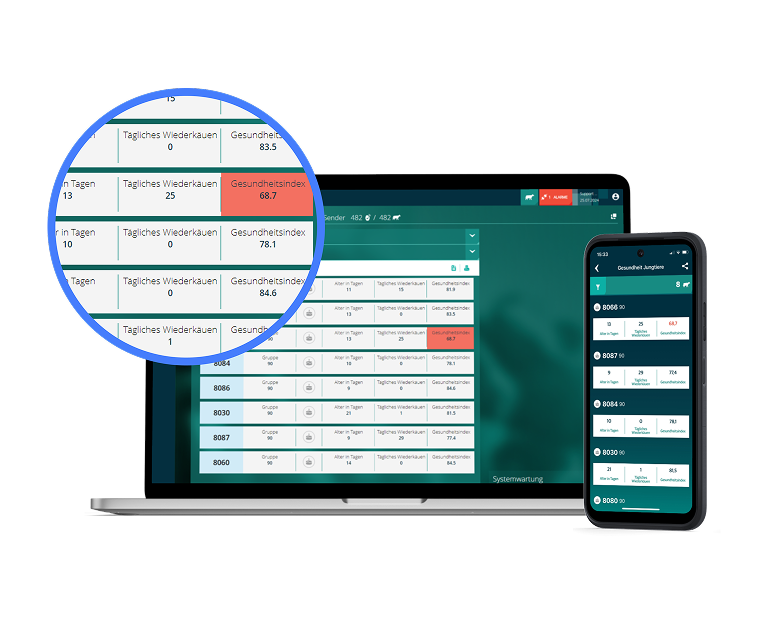 SenseHub auf Laptop und Smartphone Alt text: SenseHub-Oberfläche auf Laptop und Smartphone mit Gesundheitsdaten